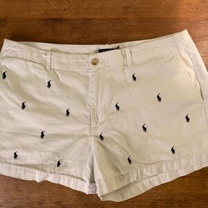 Women’s Polo Ralph Lauren White Seersucker Shorts with Polo Emblems Size 12